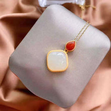 Load image into Gallery viewer, Natural Fine White Jade Chalcedony Southern Red Agate Pendant Necklace Vintage Style Retro Unique Craft Jewelry
