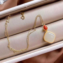 Load image into Gallery viewer, Natural Fine White Jade Chalcedony Southern Red Agate Pendant Necklace Vintage Style Retro Unique Craft Jewelry
