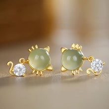 Load image into Gallery viewer, Natural Fine Jade Cat Earrings Vintage Style Retro Lovely Creative Unique Craft Romantic Elegant Charm Silver Jewelry
