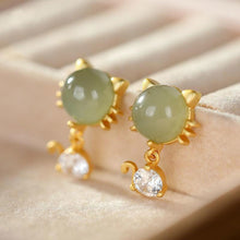 Load image into Gallery viewer, Natural Fine Jade Cat Earrings Vintage Style Retro Lovely Creative Unique Craft Romantic Elegant Charm Silver Jewelry
