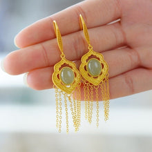 Load image into Gallery viewer, Natural Fine Jade Jasper Tassel Earrings Vintage Retro Unique Ancient Golden Craft Charm Female Silver Jewelry
