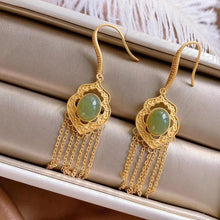 Load image into Gallery viewer, Natural Fine Jade Jasper Tassel Earrings Vintage Retro Unique Ancient Golden Craft Charm Female Silver Jewelry
