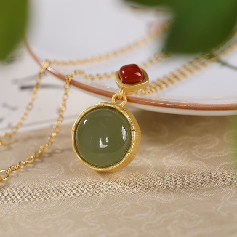 Natural Fine Jade Pendant Necklace Vintage Style Retro Unique Craft Elegant Female Jewelry