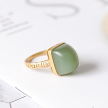 Load image into Gallery viewer, Natural Fine Jade Geometric Open Ring Vintage Style Retro Women&#39;s Silver Jewelry
