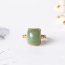 Load image into Gallery viewer, Natural Fine Jade Geometric Open Ring Vintage Style Retro Women&#39;s Silver Jewelry
