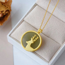 Load image into Gallery viewer, Natural Fine Jade Elk Pendant Necklace Vintage Style Retro Unique Craft Women&#39;s Silver Jewelry
