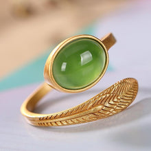 Load image into Gallery viewer, Lokaloca Natural Jade Feather Resizable Ring
