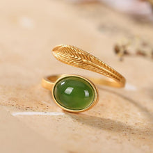 Load image into Gallery viewer, Lokaloca Natural Jade Feather Resizable Ring
