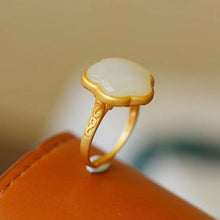 Load image into Gallery viewer, Natural Fine White Jade Flower Opening Adjustable Ring Vintage Retro Design Elegant Women&#39;s Silver Jewelry
