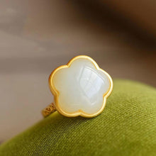 Load image into Gallery viewer, Natural Fine White Jade Flower Opening Adjustable Ring Vintage Retro Design Elegant Women&#39;s Silver Jewelry
