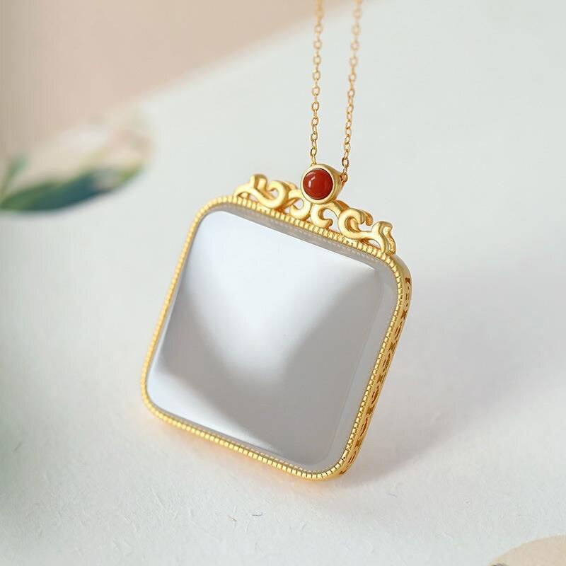 Natural Fine White Smoky Purple Square Pendant Necklace Vintage Classic Luxury Designer Unique Craft Silver Jewelry