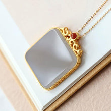 Load image into Gallery viewer, Natural Fine White Smoky Purple Square Pendant Necklace Vintage Classic Luxury Designer Unique Craft Silver Jewelry
