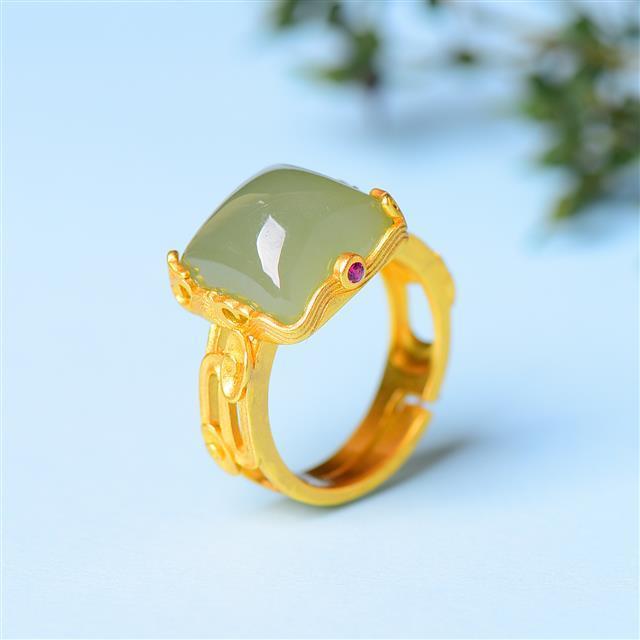 Lokaloca Natural Fine Jade Geometric Opening Ring