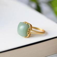 Load image into Gallery viewer, Lokaloca Natural Fine Jade Square Adjustable Ring
