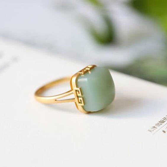 Lokaloca Natural Fine Jade Square Adjustable Ring