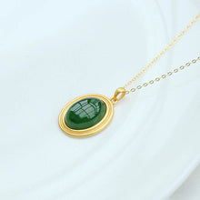 Load image into Gallery viewer, Lokaloca Natural Hetian Jade Green Oval Pendant Necklace
