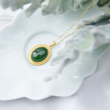 Load image into Gallery viewer, Lokaloca Natural Hetian Jade Green Oval Pendant Necklace
