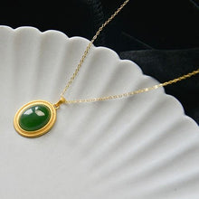 Load image into Gallery viewer, Natural Fine Jade Green Oval Pendant Necklace Vintage Style Retro Unique Craft Charm Women&#39;s Silver Jewelry
