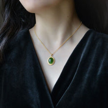 Load image into Gallery viewer, Natural Fine Jade Green Oval Pendant Necklace Vintage Style Retro Unique Craft Charm Women&#39;s Silver Jewelry
