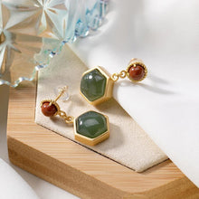 Load image into Gallery viewer, Lokaloca Natural Jade Hexagonal Geometry Earrings
