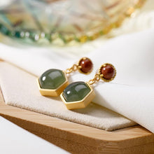 Load image into Gallery viewer, Lokaloca Natural Jade Hexagonal Geometry Earrings
