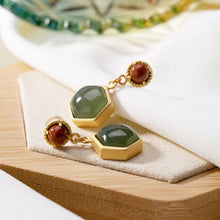 Load image into Gallery viewer, Lokaloca Natural Jade Hexagonal Geometry Earrings
