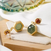 Load image into Gallery viewer, Lokaloca Natural Jade Hexagonal Geometry Earrings
