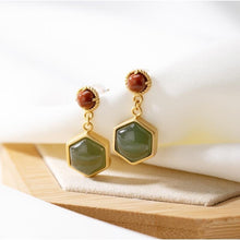 Load image into Gallery viewer, Lokaloca Natural Jade Hexagonal Geometry Earrings
