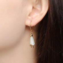 Load image into Gallery viewer, Natural Fine Jade Lily Orchid Earrings Retro Designer Craftsmanship Elegant Charm Women&#39;s Silver Jewelry
