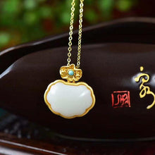 Load image into Gallery viewer, Natural Fine White Jade Lotus Pendant Necklace Vintage Style Retro Unique Ancient Golden Craft Elegant Women Silver Jewelry
