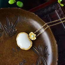 Load image into Gallery viewer, Natural Fine White Jade Lotus Pendant Necklace Vintage Style Retro Unique Ancient Golden Craft Elegant Women Silver Jewelry
