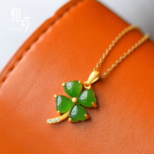 Load image into Gallery viewer, Lokaloca Natural Fine Jade Lucky Clover Pendant Necklace
