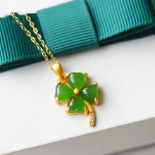 Load image into Gallery viewer, Lokaloca Natural Fine Jade Lucky Clover Pendant Necklace
