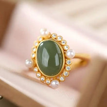 Load image into Gallery viewer, Lokaloca Natural Fine Jade Pearl Silver Open Rings
