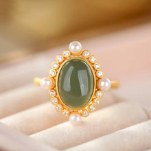 Load image into Gallery viewer, Lokaloca Natural Fine Jade Pearl Silver Open Rings
