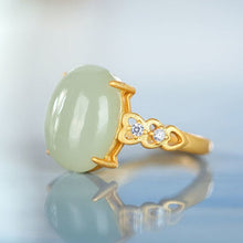 Load image into Gallery viewer, Natural Fine Jade Oval Love Opening Adjustable Ring Vintage Retro Charm Women&#39;s Silver Jewelry
