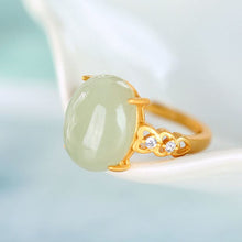 Load image into Gallery viewer, Natural Fine Jade Oval Love Opening Adjustable Ring Vintage Retro Charm Women&#39;s Silver Jewelry
