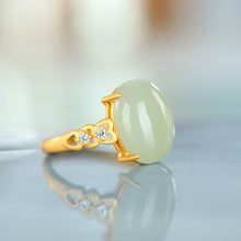 Load image into Gallery viewer, Natural Fine Jade Oval Love Opening Adjustable Ring Vintage Retro Charm Women&#39;s Silver Jewelry
