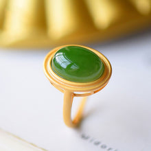 Load image into Gallery viewer, Lokaloca Natural Fine Jade Oval Opening Adjustable Ring
