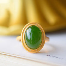 Load image into Gallery viewer, Lokaloca Natural Fine Jade Oval Opening Adjustable Ring
