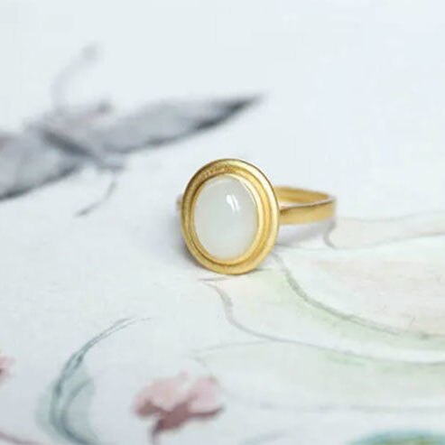 Lokaloca Natural Fine Jade Oval Opening Adjustable Ring