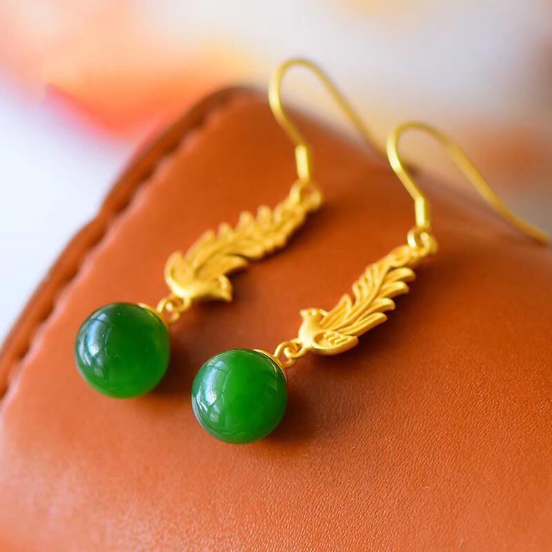 Lokaloca Natural Fine Jade Phoenix Earrings