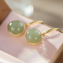 Load image into Gallery viewer, Natural Fine Jade Round Bead Earrings Vintage Style Retro Luxury Elegant Women&#39;s Silver Jewelry
