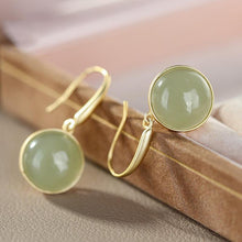 Load image into Gallery viewer, Natural Fine Jade Round Bead Earrings Vintage Style Retro Luxury Elegant Women&#39;s Silver Jewelry
