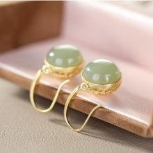 Load image into Gallery viewer, Natural Fine Jade Round Bead Earrings Vintage Style Retro Luxury Elegant Women&#39;s Silver Jewelry
