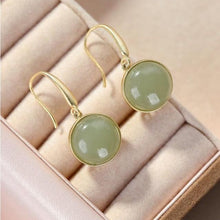 Load image into Gallery viewer, Natural Fine Jade Round Bead Earrings Vintage Style Retro Luxury Elegant Women&#39;s Silver Jewelry
