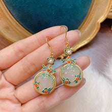 Load image into Gallery viewer, Natural Fine Jade Earrings 925 Silver Enamel Auspicious Earrings Ethnic Retro Bohemian Female Earrings
