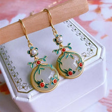 Load image into Gallery viewer, Natural Fine Jade Earrings 925 Silver Enamel Auspicious Earrings Ethnic Retro Bohemian Female Earrings
