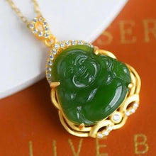 Load image into Gallery viewer, Lokaloca Natural Fine Jade Smiling Buddha Pendant Necklace
