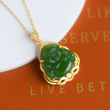 Load image into Gallery viewer, Lokaloca Natural Fine Jade Smiling Buddha Pendant Necklace
